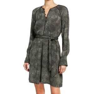 Equipment Dress Black White Abelina Long Sleeve Mini Dot Swirl Pattern Size 4